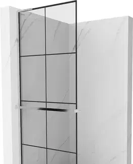 Sprchové dvere MEXEN/S - Kioto+ L Sprchová zástena WALK-IN s poličkou a držiakom uterákov 70 x 200, čierny vzor, chróm 800-070-123-01-77