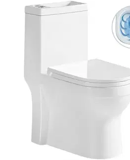 Záchody CERANO - WC kombi s umývadlom Hygisink, Rimless + UF sedátko - spodný/zadný odpad - biela lesklá - 71,5x36 CER-664708