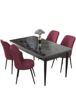 Jedálenské sety Dining Table & Chairs Set (5 Pieces) Nil - Black Marble, Burgundy