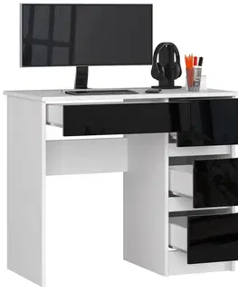 Písacie stoly Moderný písací stôl ZEUS90P, biely / čierny lesk