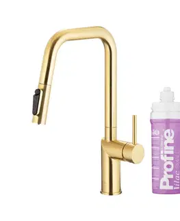 Kuchynské batérie KFA - Duero pure style, filtrujúca, s otočnou výtokovou armatúrou, PVD brúsené svetlé zlato + profine lilac s 6623-315-39