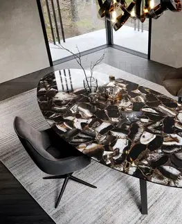 Jedálenské stoly DELIFE Jedálenský stôl Edge oválny 280x130 keramika Iris FMG Agatablack Zenthara hranatý kov čierna