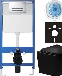 Záchody CERANO - Kompletný podomietkový WC set Profi/Cesso - čierna lesklá - WC tlačidlo Slim, chróm - predstenová inštalácia / sadrokartón - 49x36 CER-8050BD52