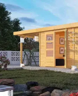 s prístreškom Drevený záhradný domček RETOLA 3 Lanitplast