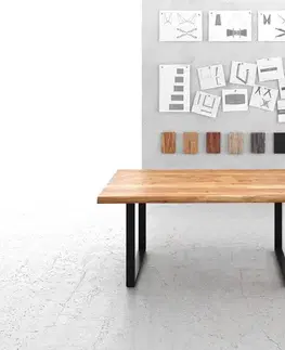 Jedálenské stoly DELIFE Jedálenský stôl Edge 180x90 XL akácia prírodná tenká podstava čierna Live-Edge