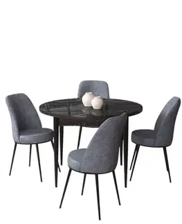 Jedálenské sety Dining Table & Chairs Set (5 Pieces) Tor - Black Marble, Fume