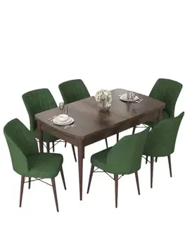 Jedálenské sety Extendable Dining Table & Chairs Set (7 Pieces) Nef - Baroque, Khaki