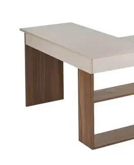 Písacie stoly KEEM rohový písací stôl, kašmír/orech