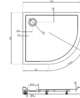 Vane MEXEN - Flow+ Sprchová vanička štvrťkruh asymetrická ľavá 100 x 90, čierna mat 46Q709010LH