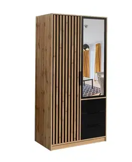 Šatníkové skrine ArtStol Šatníková skriňa BALI LUX D2 s nadstavcom | dub wotan/čierna