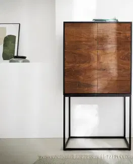 Vysoké skrine DELIFE Skriňa Vaag 80x150 cm sheesham prírodná mango čierny kov čierna 2 dvierka