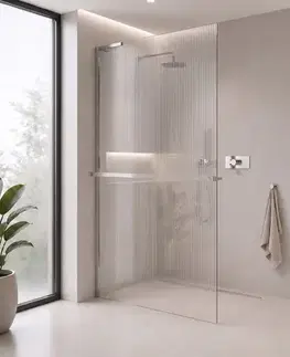Sprchové dvere CERANO - Sprchová zástena Walk-in Onyx L-ľavá vzpera - 8 mm + polička/držiak na uteráky - chróm, ryhované sklo - 60x200 CER-8050BD932