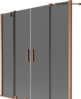 Sprchové dvere MEXEN/S - Velar Duo dvojkrídlová posuvná vaňová zástena 150 x 150, grafit, meď kartáčovaná 896-150-000-42-65