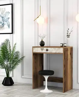 Toaletné Toaletný stolík Lizbon - Walnut, White, Marble