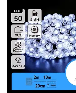 LED osvetlenie  B.V.  - LED Solárna dekoračná reťaz 50xLED/8 funkcií 12m IP65 studená biela B10201JE6