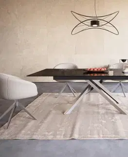 Jedálenské stoly DELIFE Jedálenský stôl Edge 180-220x100 reliéfne sklo dymovo čierna 3D dizajn krížová podstava obdĺžnik nerezová oceľ rozkladací