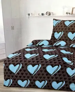 Obliečky Obliečky deluxe bavlnené Láska modrá 200x140cm+90x70cm TiaHome