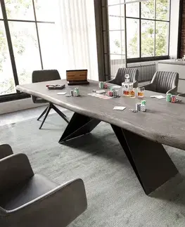Jedálenské stoly DELIFE Jedálenský stôl Edge 260x100 XL akácia platinová podstava v tvare V plochá oceľ čierna Live-Edge