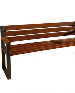 Drevený záhradný nábytok Moderná lavica s operadlom a opierkami palisander