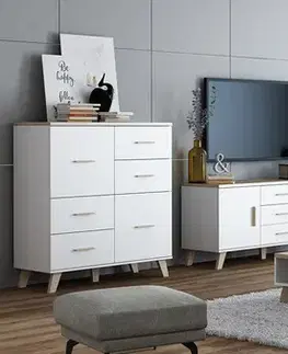 Komody CAMA MEBLE Lotta 110 4D komoda biela / dub sonoma