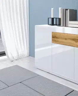 Komody a skrinky SELINKA 43 kombinovaná komoda 3d1s, biely lesk / dub Wotan