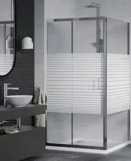 Vane MEXEN/S - Apia sprchovací kút posuvný 90x90, sklo transparent / pruhy, chróm + vanička 840-090-090-01-20-4010
