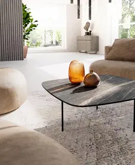 Konferenčné stolíky DELIFE Konferenčný stolík Edge zaoblený tvar 90x90 cm keramika Laminam® Noir Desir hnedá Trive kov čierna