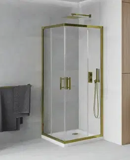 Vane MEXEN/S - Rio sprchovací kút štvorec 70x70, transparent, zlatá + biela vanička so sifónom 860-070-070-50-00-4010G