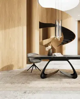 Jedálenské stoly DELIFE Jedálenský stôl Edge 200-300x100 keramika Laminam®Nero Greco antracitová podstava v tvare W čierna rozkladací