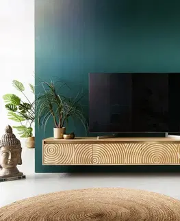 Televízne stolíky DELIFE TV stolík Budaya 220 cm mango prírodná 4 dvierka závesný