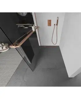 Sprchové dvere MEXEN/S - Kioto+ L Sprchová zástena WALK-IN s poličkou a držiakom uterákov 65 x 200, transparent, meď kartáčovaná 800-065-123-65-00