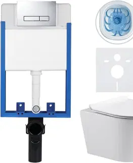 Záchody CERANO - Kompletný WC set Profi/Carlito - biela lesklá - WC tlačidlo Slim/Chróm - na zamurovanie - 48,5x36,5 CER-8050BD76