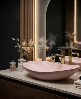 Umývadlá REA - Umývadlo na dosku ROYAL Powder Pink Matt 61x35 REA-U6374