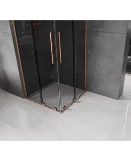 Sprchovacie kúty MEXEN/S - Velar L Duo sprchovací kút, posuvné dvere 90 x 90, grafit, meď kartáčovaná 871-090-090-02-43-65