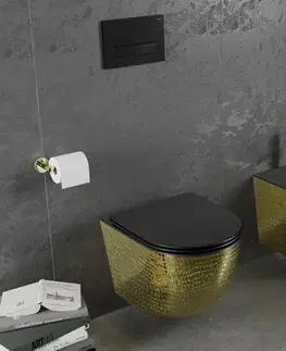 Záchody MEXEN - Lena Závesná WC misa vrátane sedátka s slow-slim, duroplast, čierna/zlatá vzor 30224078