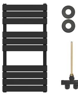 Doplnky do kúpeľne CERANO - Kúpeľňový radiátorový set Claude - ústredné vykurovanie - bočné jednobodové pripojenie - 480W - čierna matná - 1000x500 mm CER-054153