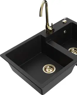 Kuchynské drezy MEXEN/S MEXEN/S - Tomas granitový drez 2-bowl vrátane batérie Telma, čierna 6516-77-670200-50