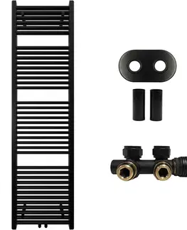 Doplnky do kúpeľne CERANO - Kúpeľňový radiátorový set Lincoln - ústredné vykurovanie - stredové pripojenie 50 mm - 559W - čierna matná - 1800x500 mm CER-663421