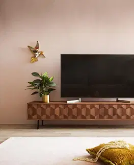 Televízne stolíky DELIFE TV stolík Fevo 220 cm akácia hnedá 4 dvierka podstava v tvare L