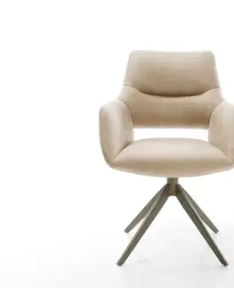 Jedálenské stoličky DELIFE Jedálenská stolička Yago-Flex s opierkami mikrovlákno béžová vintage krížová podstava široká titánová farba otočná o 360° hojdacia funkcia vrecková pružina