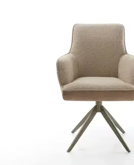 Jedálenské stoličky DELIFE Otočná jedálenská stolička Heira-Flex s opierkami zmiešané materiály tmavobéžová krížová podstava široká titánová farba 360° otočná hojdacia funkcia vrecková pružina