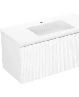 Kúpeľňový nábytok MEXEN/S - Rivel kúpeľňová skrinka 100 cm s umývadlom Otis, 1 šuplík, reliéf, biela mat 91A20-10047-1-BF01-W18M01