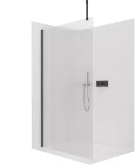 Sprchovacie kúty CERANO - Sprchová zástěna Walk-in Onyx Top Cube L/P - 8 mm - hranatá vzpěra - černá matná, rýhované sklo - 80x200  CER-8050BD7029