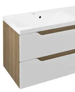 Umývadlá SAPHO - WAVE dvojumývadlová skrinka 119,7x50x47,8cm, biela/dub cuneo WA120-3025