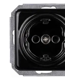 Predlžovacie káble Elhard - Keramická retro domová zásuvka bez rámčeka SCHUKO 230 V čierna KV2101B