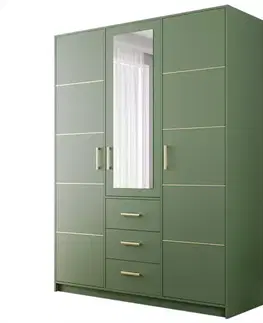 Šatníkové skrine Skriňa  Bali D3 zelená/zrkadlo
