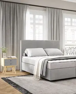 Postele Boxspring DELIFE Boxspring posteľ Dream-Well 160×200 cm manšester strieborno sivá s matracom a topperom