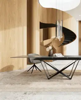 Jedálenské stoly DELIFE Jedálenský stôl Edge 200-300x100 keramika Laminam®Nero Greco antracitová pavúk plochá oceľ čierna rozkladací