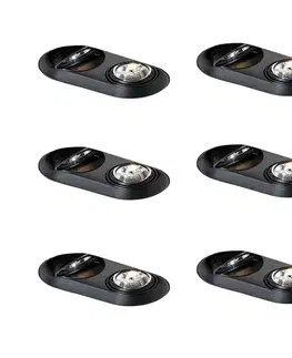 Zapustené svietidlá Sada 6 zaoblených zapustených bodových svetiel čierna GU10 70 mm 2-svetlá - Hubs