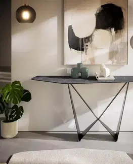 Konzolové stolíky DELIFE Konzolový stolík Edge polygonálny 180×50 cm keramika Laminam® Nero Greco antracitová Spios kov čierna